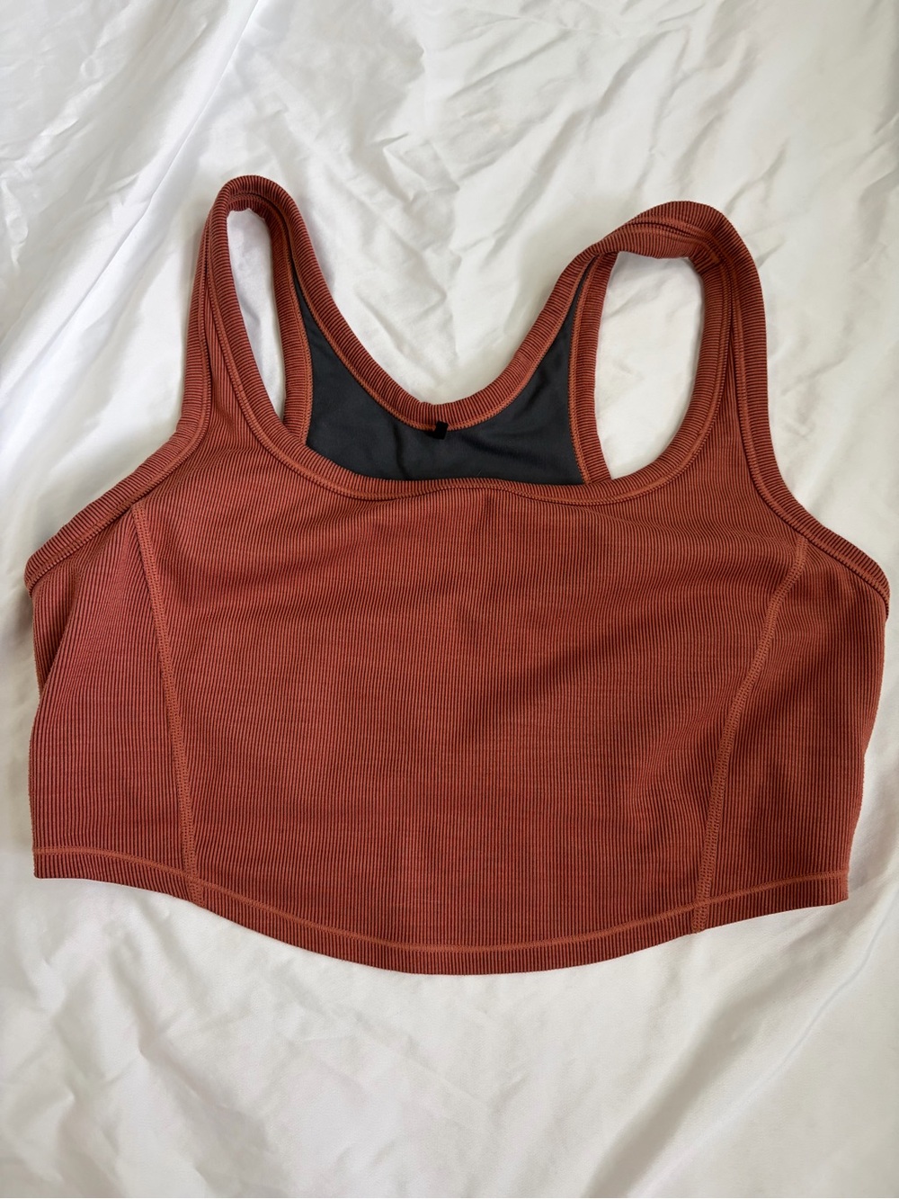 prAna Becksa Ribbed Sports Bra Top - Terra Cotta Rust - Size M